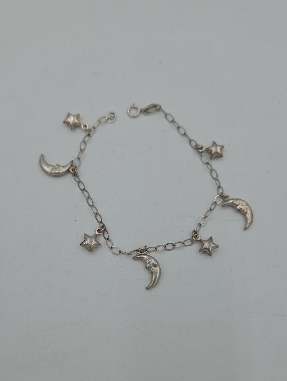 Sterling Silver 925 Silver Moon and Star Charm Bracelet